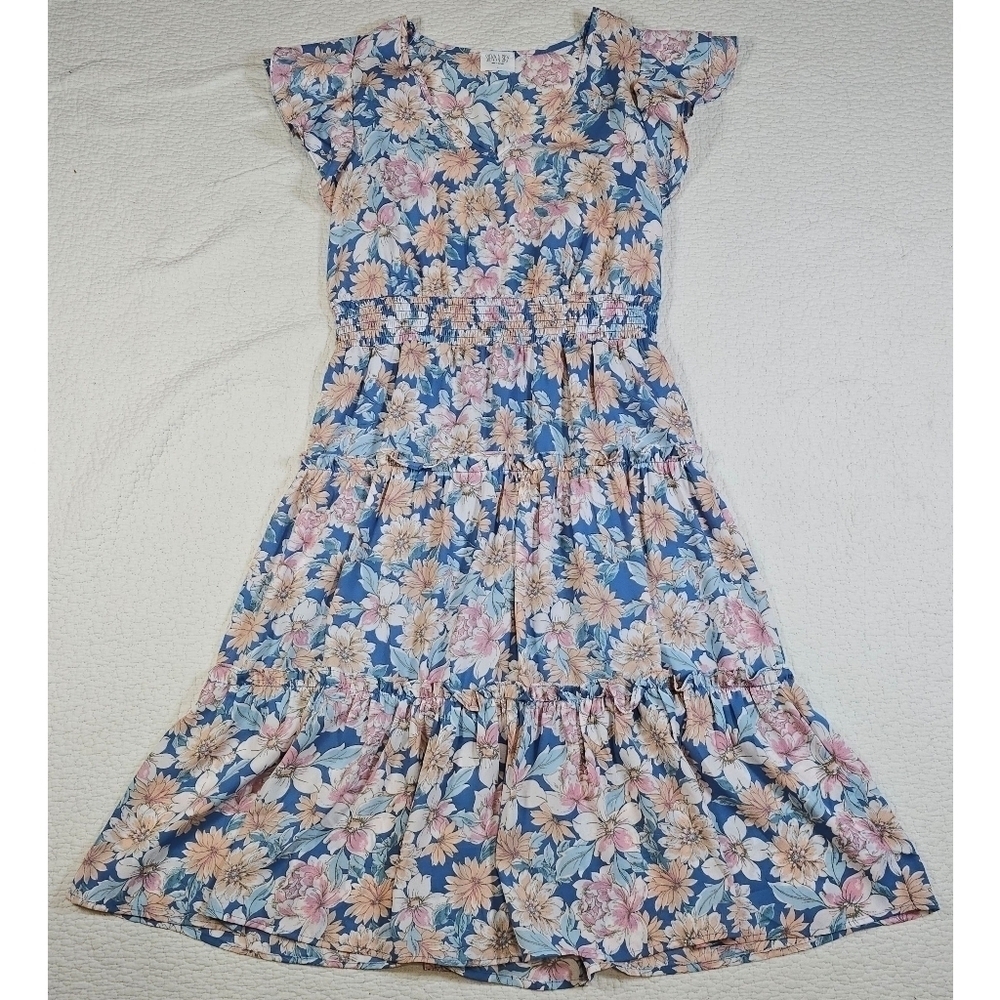 Sienna Sky Floral Tiered Maxi Dress with Flutter Sleeves